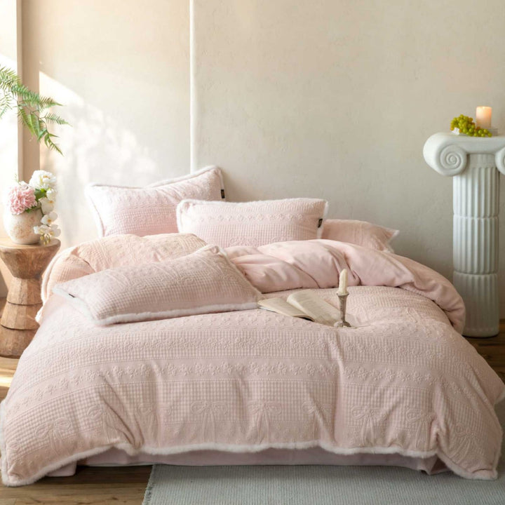 Reversible Plush Sherpa Comforter Set with Embossed Floral Jacquard and Microfiber Fill