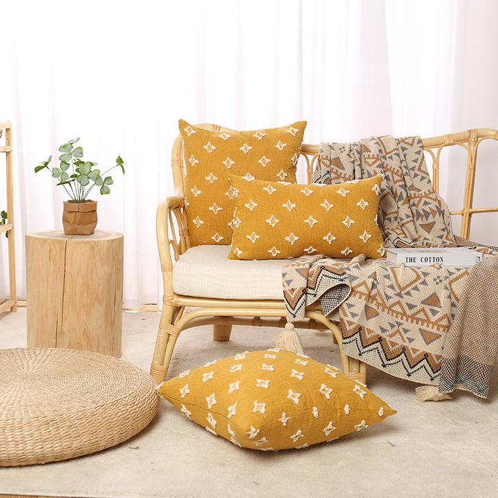 Bohemian Embroidered Square and Lumbar Throw Pillow Cover Set