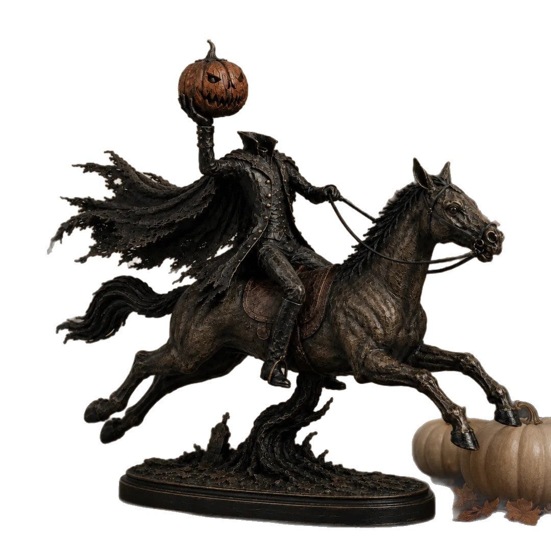 Decorative Halloween figure on horse with pumpkin Stornfield