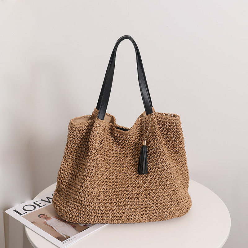 Durable basket bag with synthetic leather handle reinforcement Stornfield