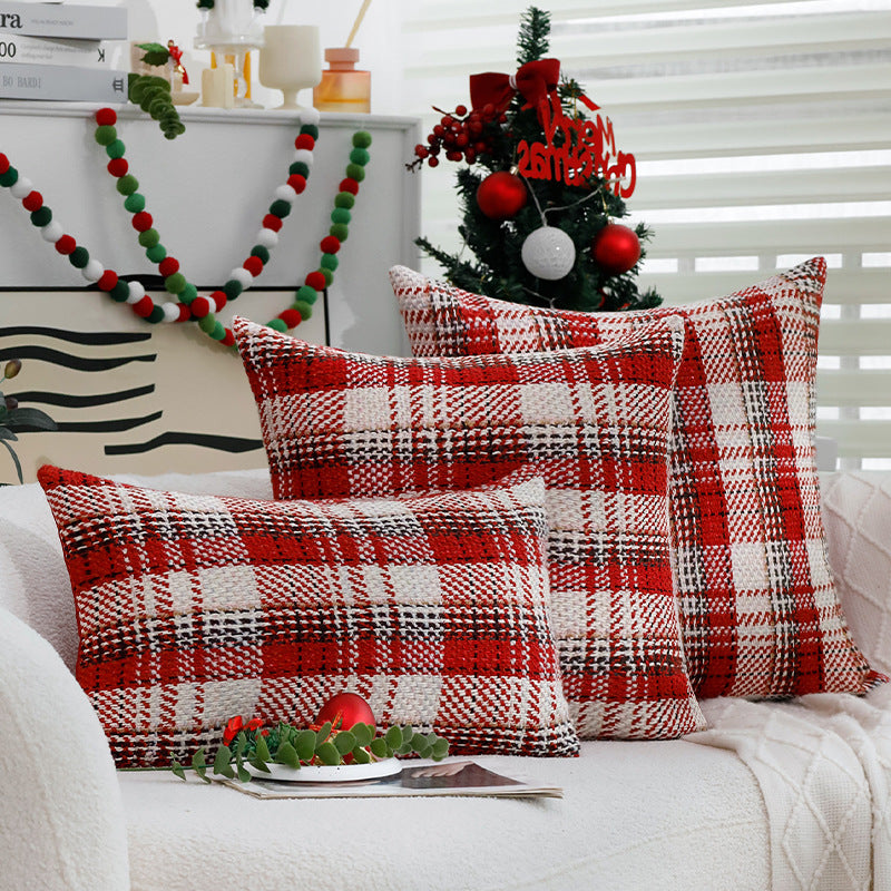 Square checked woven cushion cover in tweed look for sofa & festive decor Stornfield