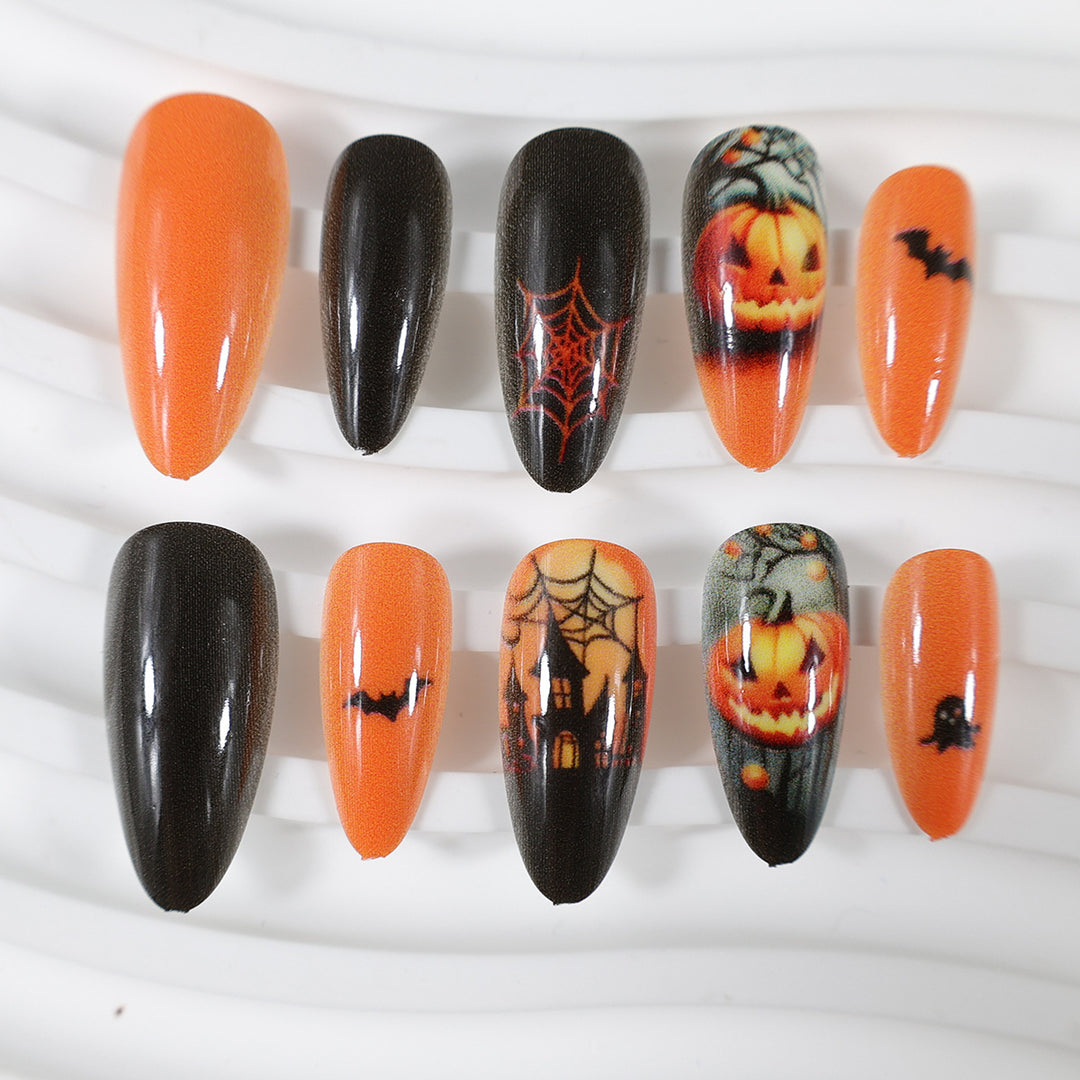 Halloween Artificial Nail Set with Creative Ghost and Pumpkin Designs Stornfield