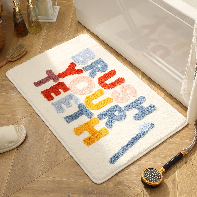 Plush Bathroom Mat with Motivational Phrase