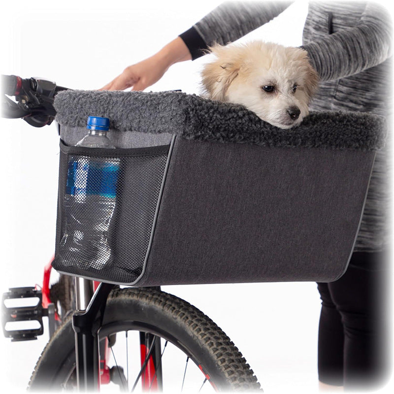 front-mounted plush pet bike basket with sherpa liner and mesh storage Stornfield