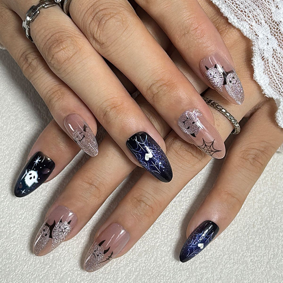 Decorative Press-On Nail Set with Artful Designs Stornfield