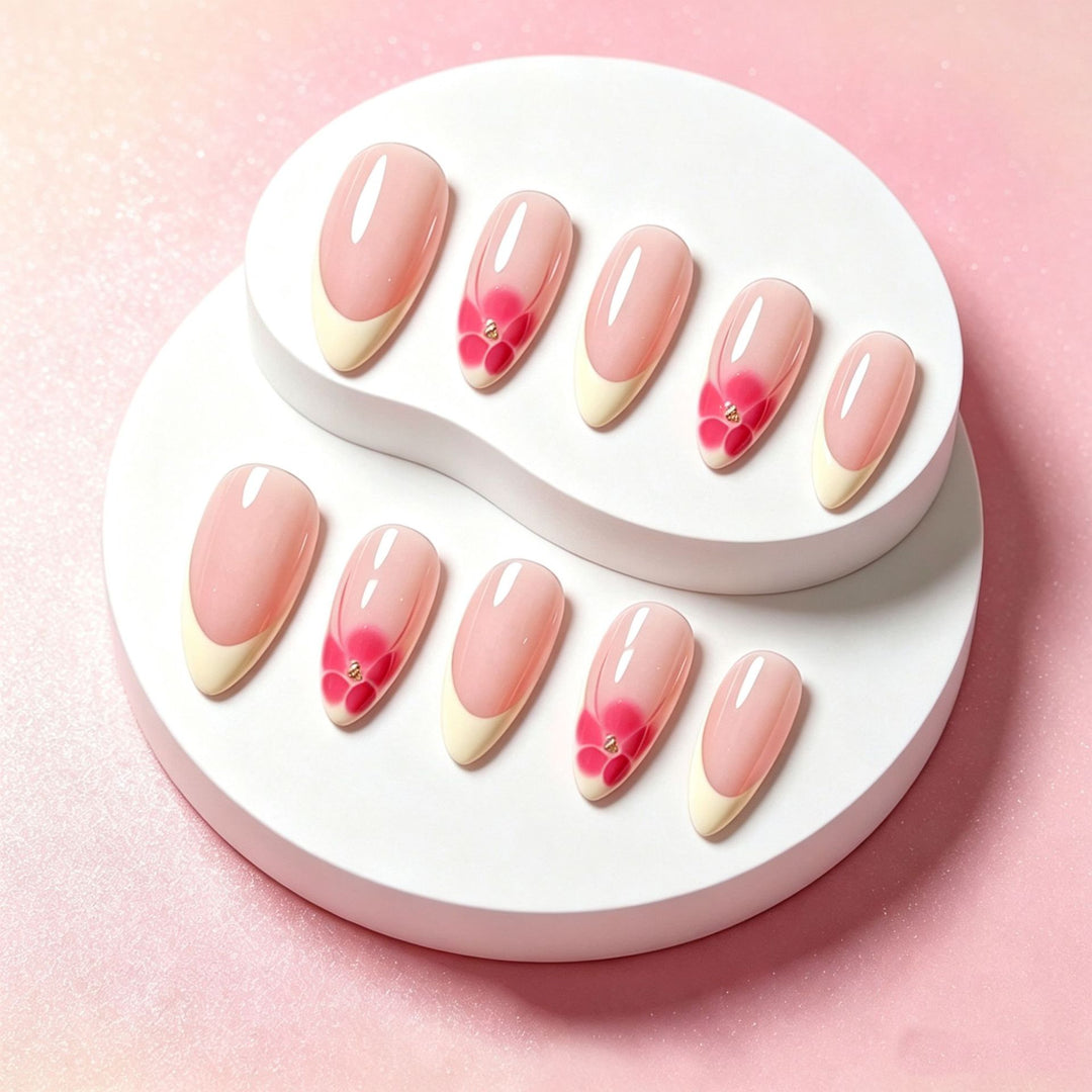 Floral-Accent French Tip Press-On Nail Set Stornfield