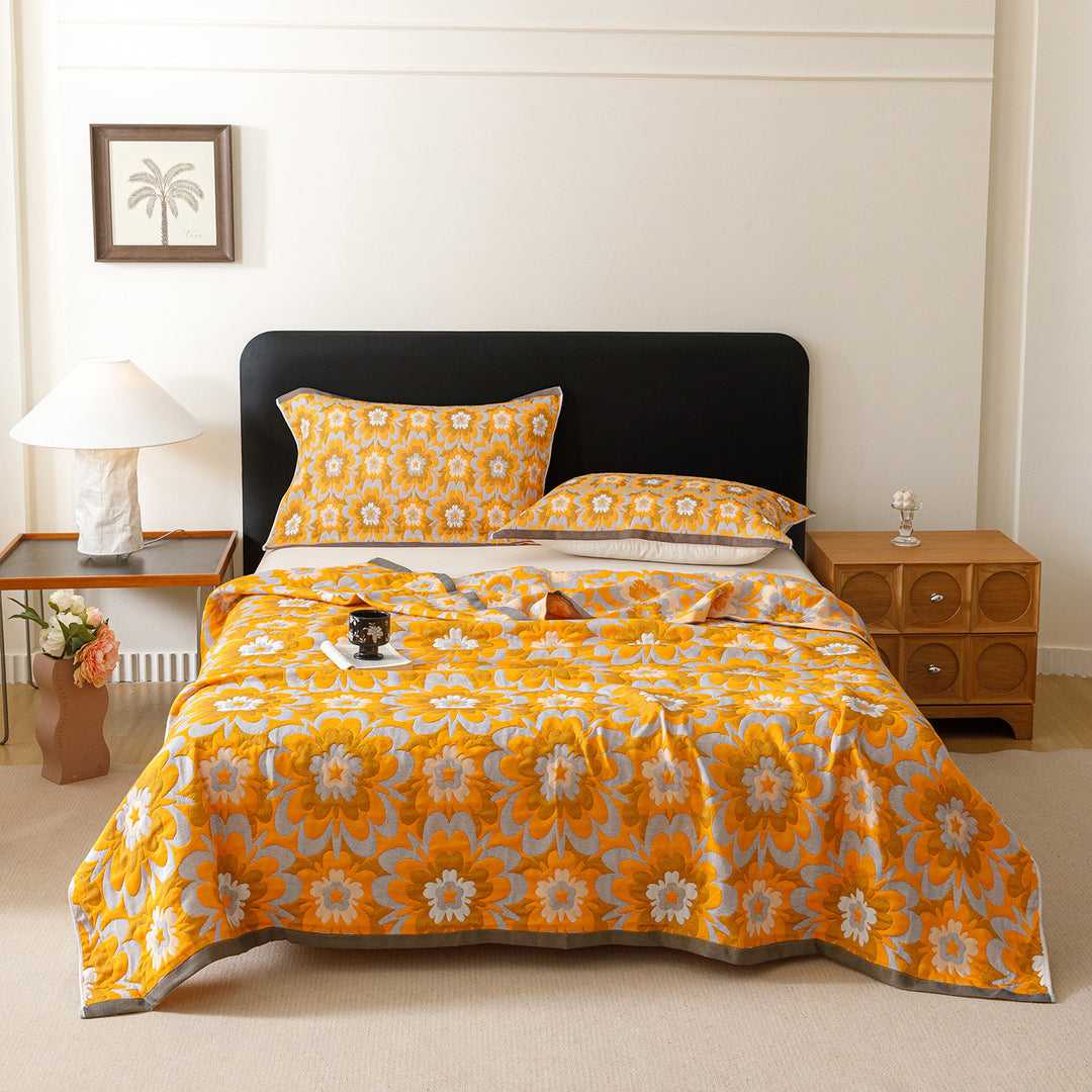 Jacquard Woven Bedspread and Pillowcase Ensemble with Scenic Tree and Deer Motif
