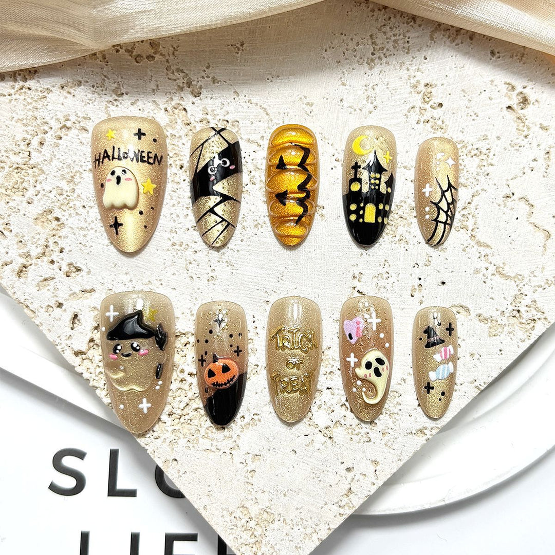 Halloween-Themed Artistic Press-On Nail Set Stornfield