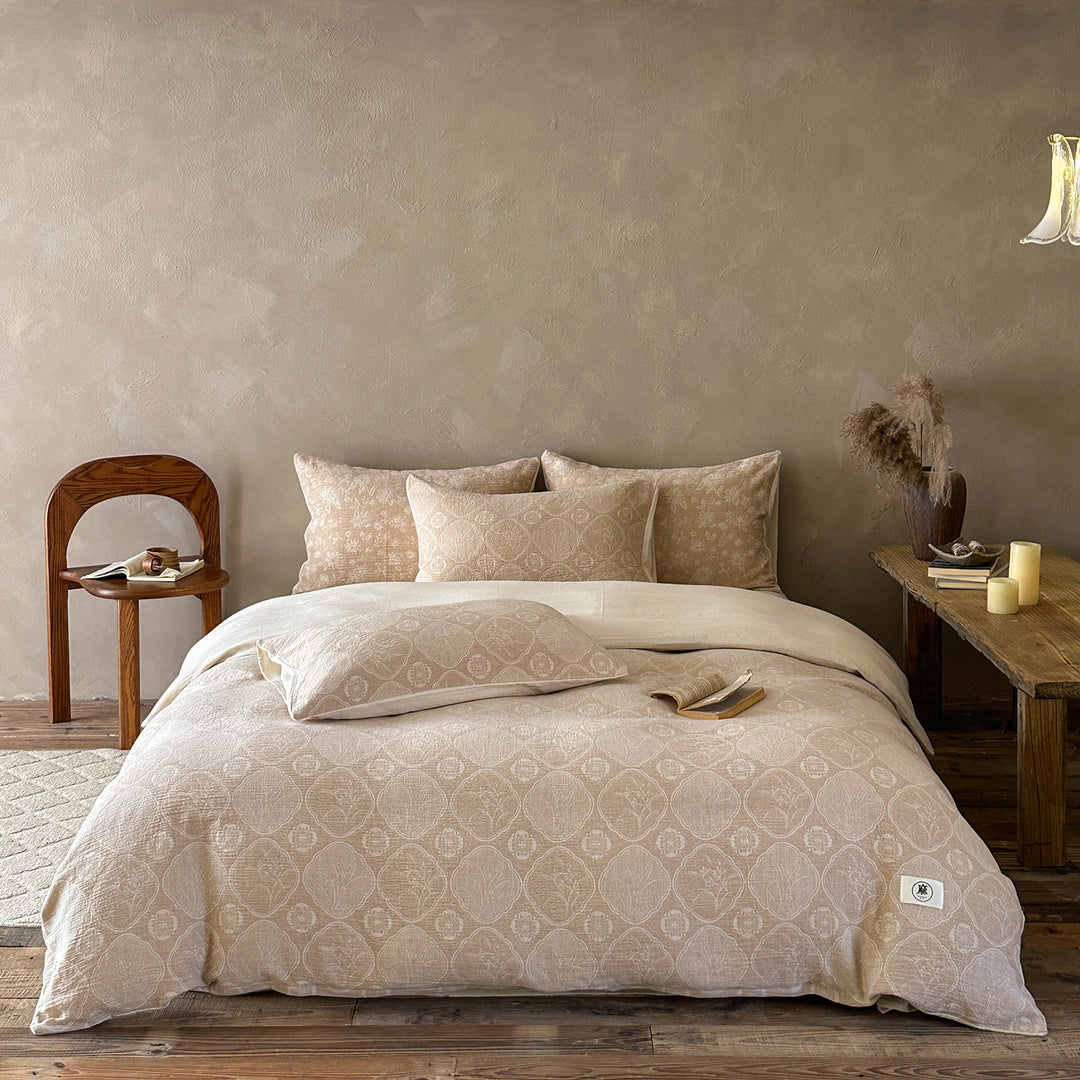 Jacquard Washed Linen-Cotton Duvet Cover Set with Decorative Pillow Shams