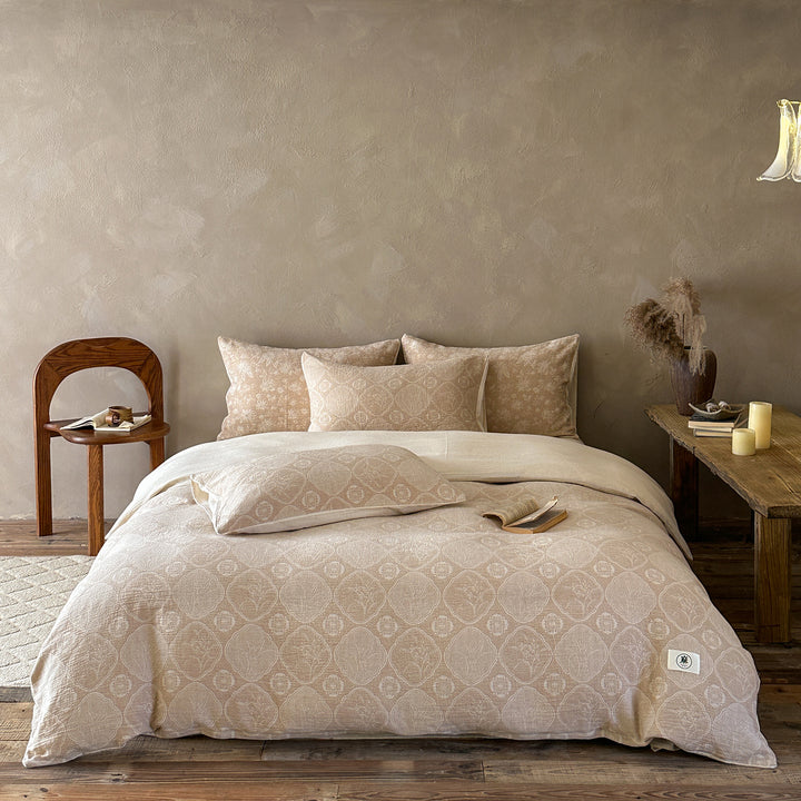 Jacquard Washed Linen-Cotton Duvet Cover Set with Decorative Pillow Shams