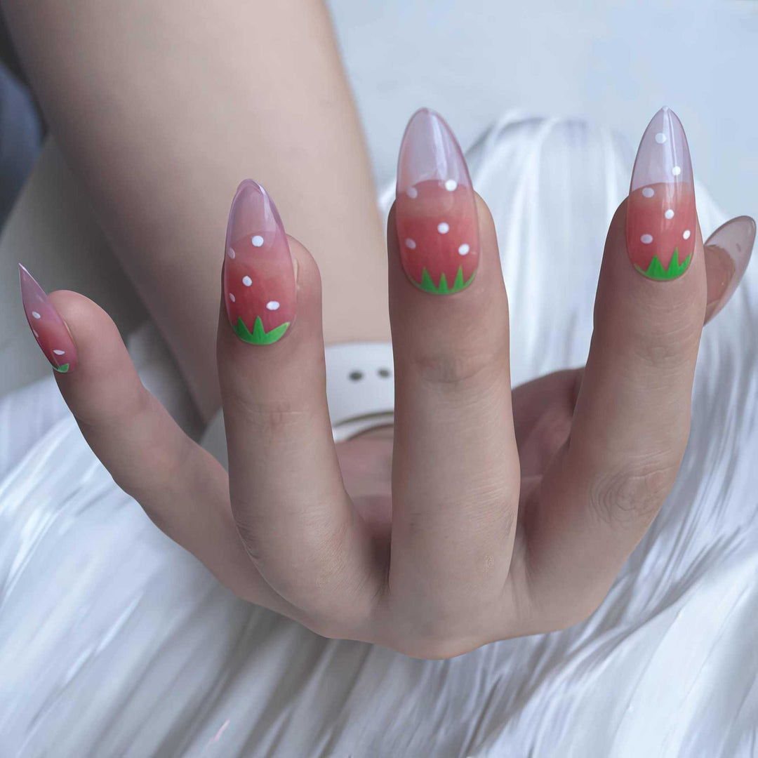 Strawberry-Inspired Artistic Press-On Nail Set Stornfield