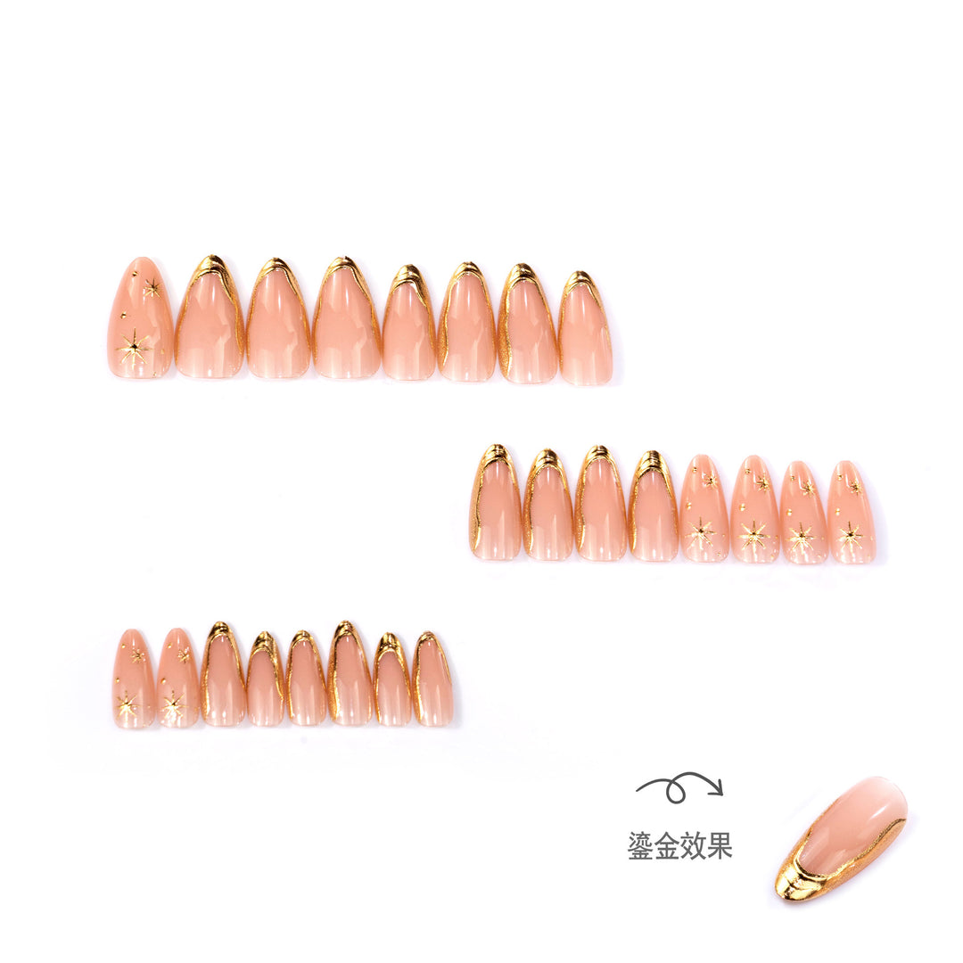 Elegant Press-On Nails with Gold Accents