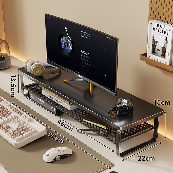 Slim Floating Desktop Monitor Riser with Ventilated Under-Shelf and Rounded Metal Frame