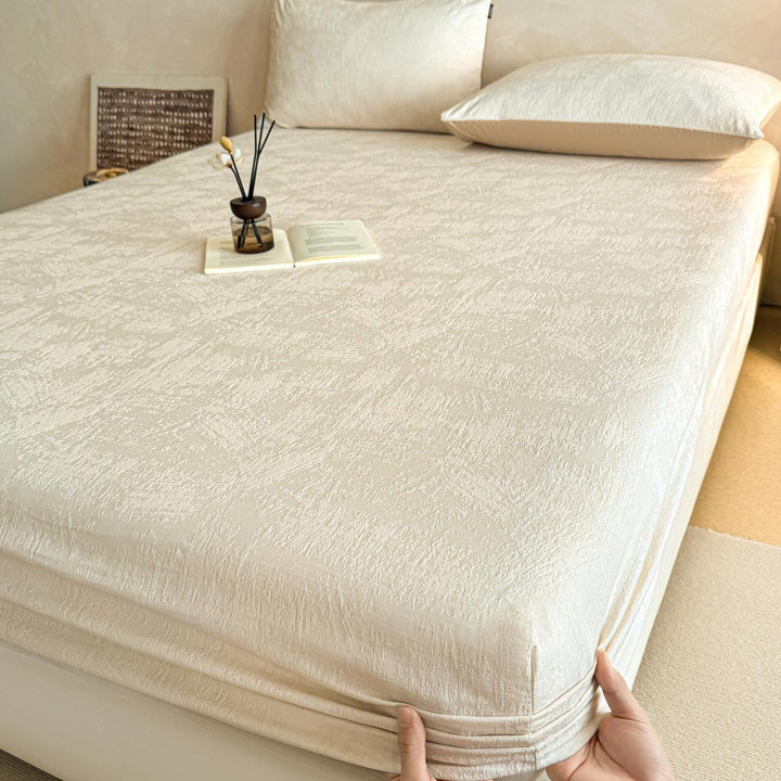 Deep-Pocket Stretch Velvet-Texture Fitted Sheet with All-Around Elastic Skirt