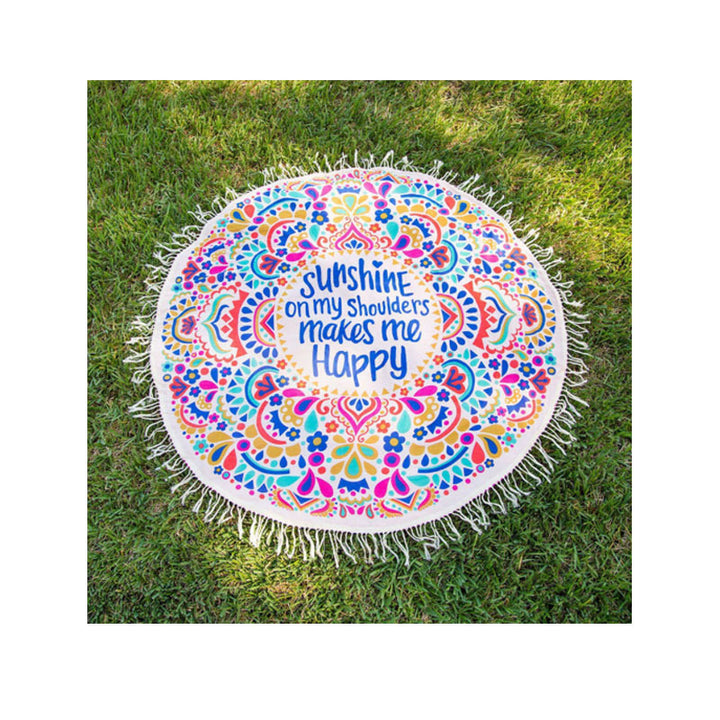 Unisex round beach blanket with colorful mandala design Stornfield