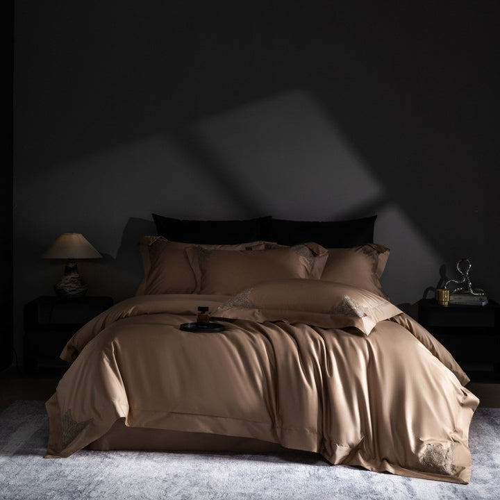 Luxury Sateen Duvet Cover Set with Embroidered Corner Motifs