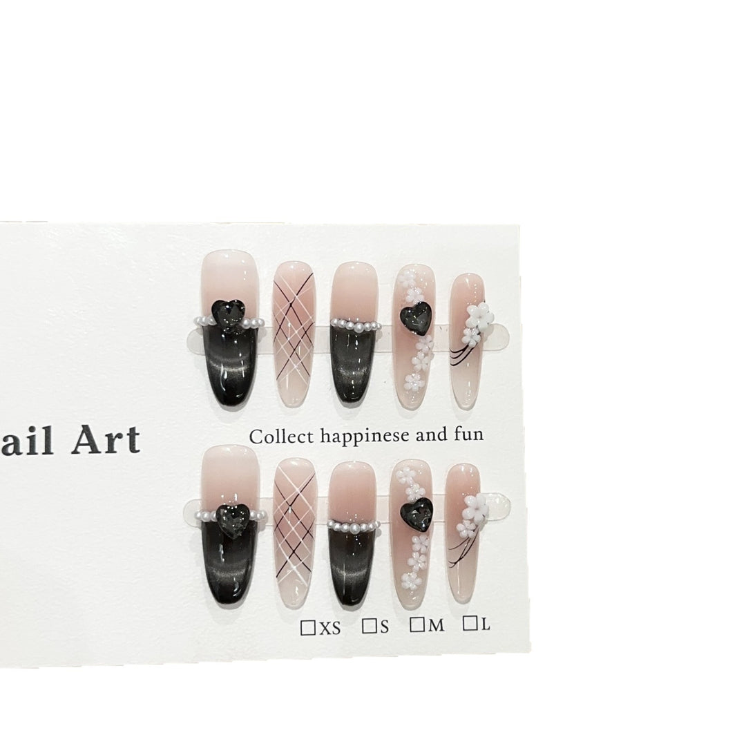 Artistic Press-On Nail Art Set with Floral and Heart Accents