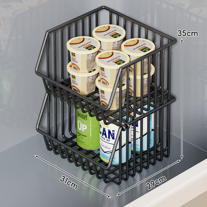 Two-Tier Refrigerator Wire Slide-Out Storage Basket Organizer with Stackable Removable Bins