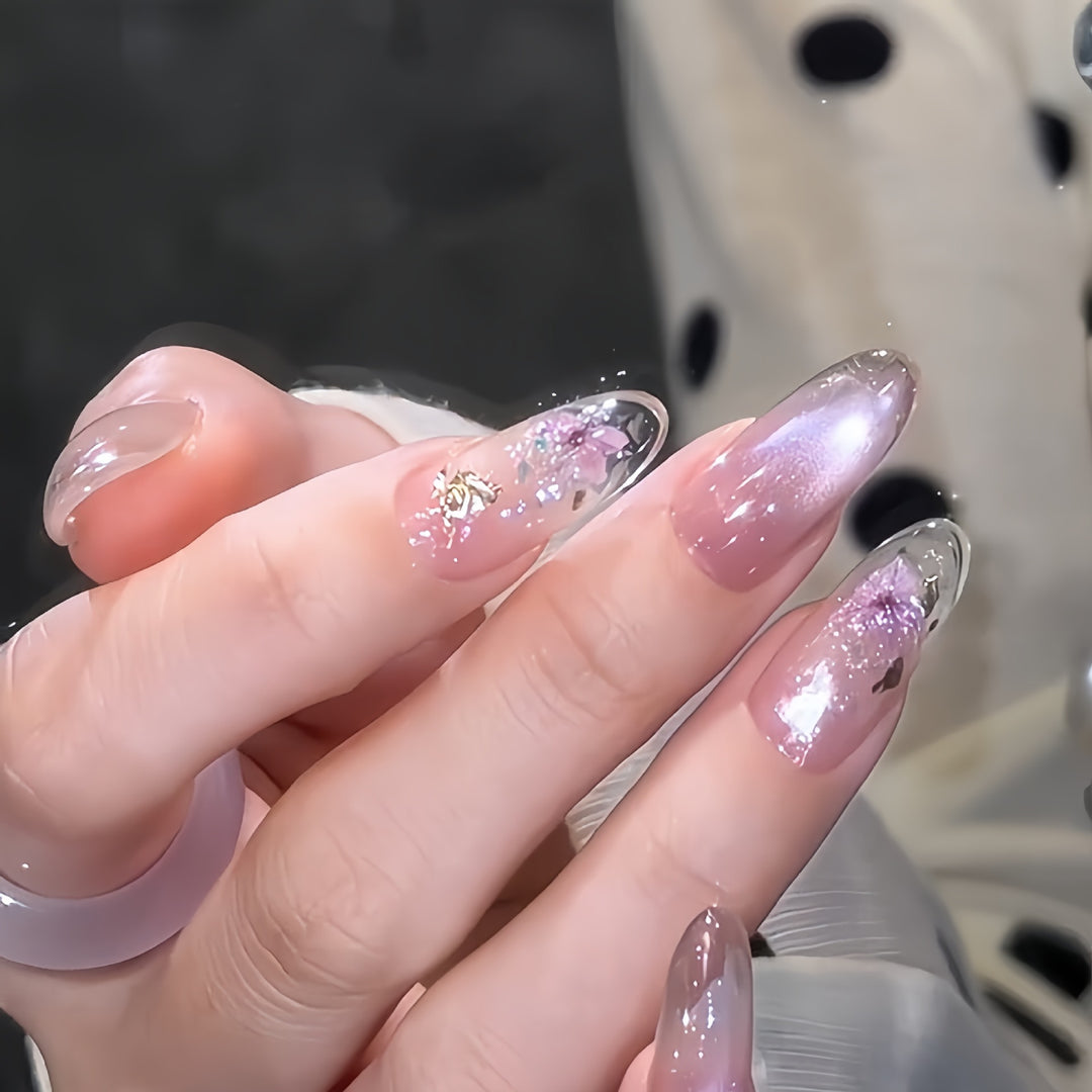 Artificial nails with glamorous glitter and flower design Stornfield