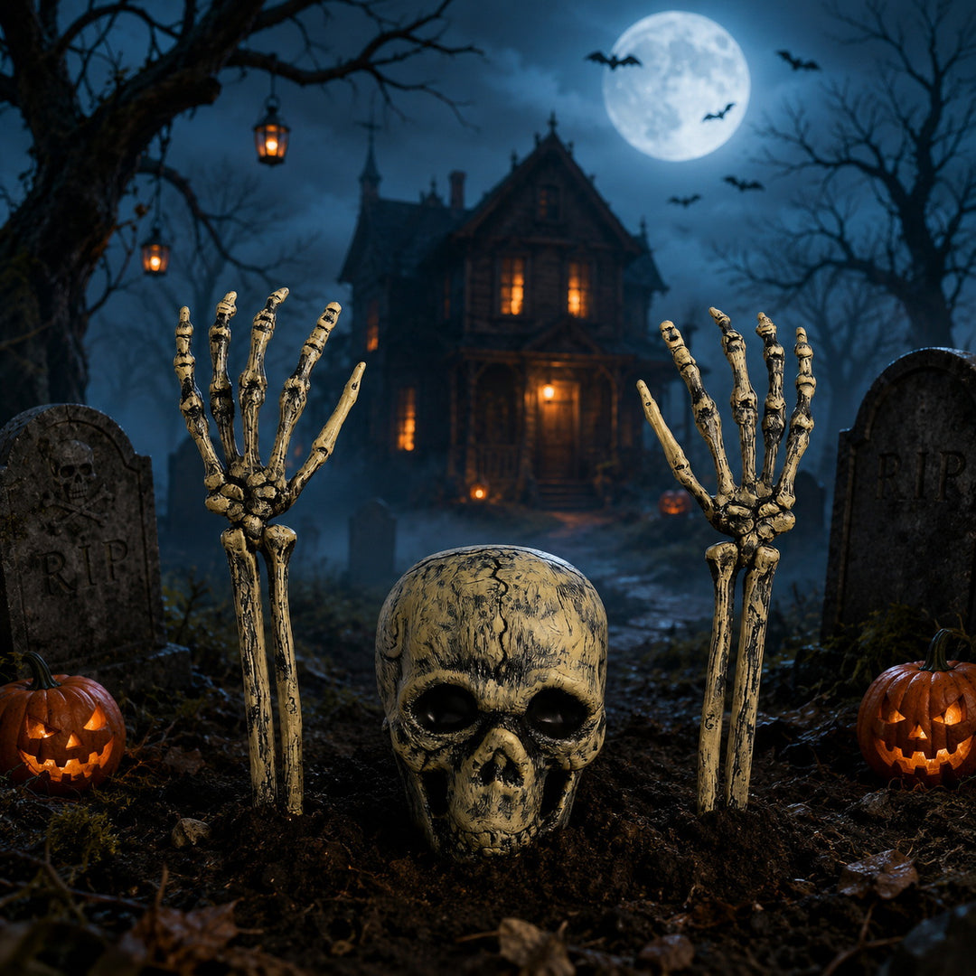 Creepy Halloween decor skeleton tree trunks Stornfield