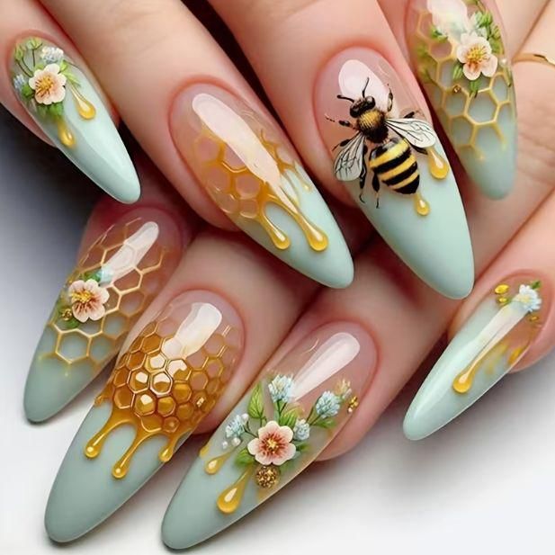 Honeycomb Floral Acrylic Nail Art Stornfield