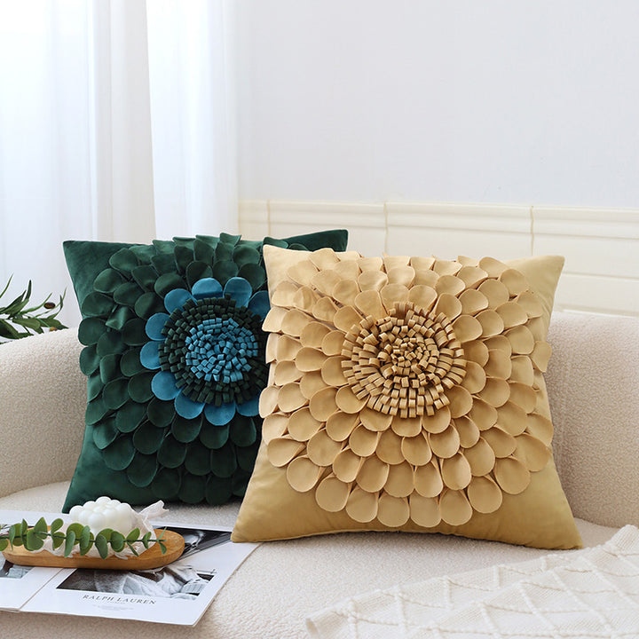 Square decorative cushion cover with 3D flower appliqué made of cotton-linen blend Stornfield