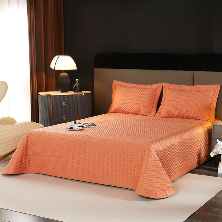 Quilted Diamond Bedspread Set with Ruffled Edge and Matching Pillow Shams