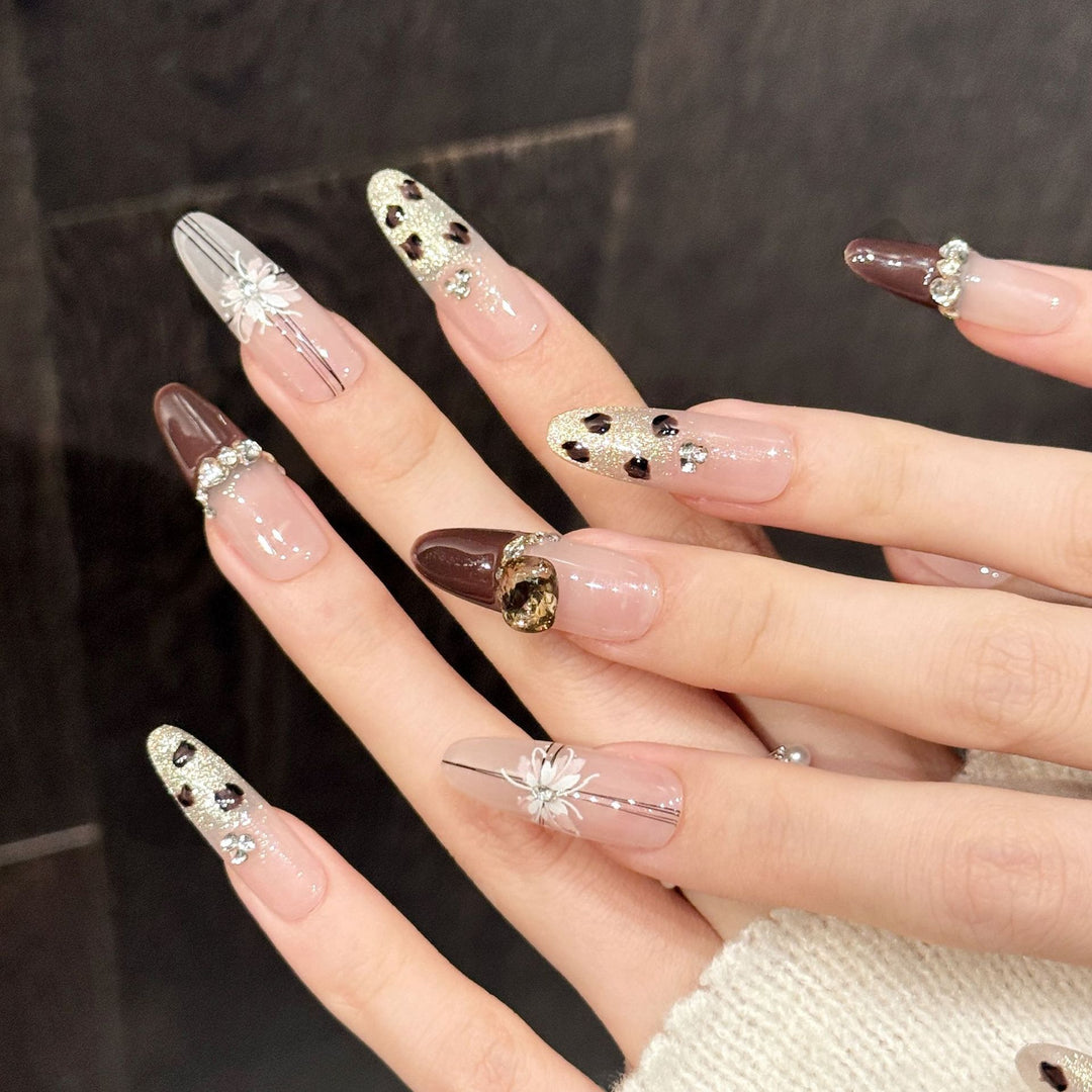 Artistic Jewel-Embellished Press-On Nail Set