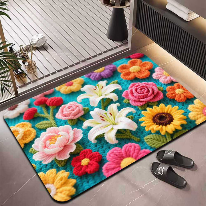 Bathroom Floral Embroidered Mat
