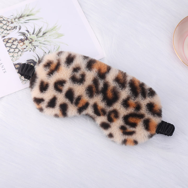 Women's luxury faux fur sleep mask with leopard print, extra soft padding and elastic comfort band Stornfield