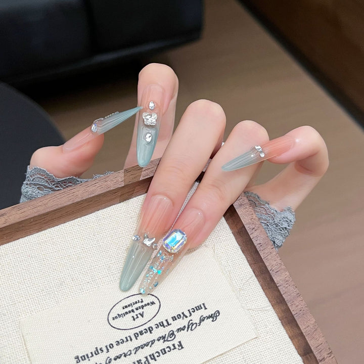 Artistic Rhinestone-Embellished Stiletto Press-On Nail Set Stornfield