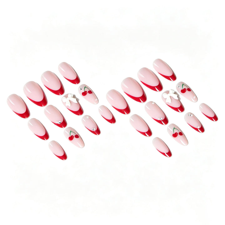 Artistic Cherry and Bow Nail Art Design