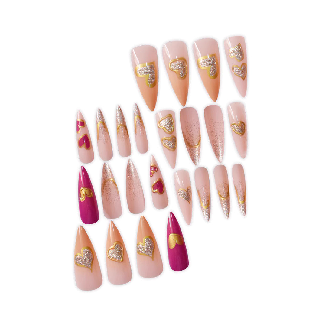 Heart-Embellished Acrylic Press-On Nails Stornfield