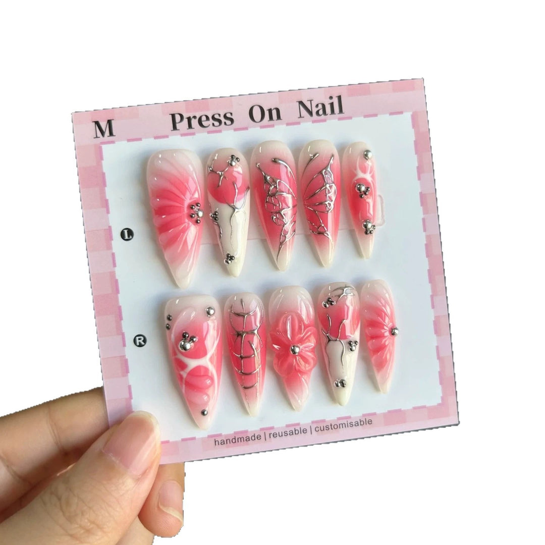 Decorative Press-On Nail Set with Unique Design Features