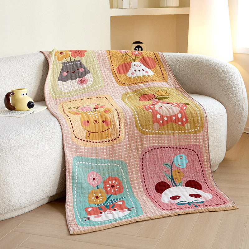 Cozy jacquard throw blanket with cute dog and cat motifs