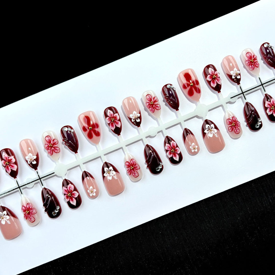 Floral-Embossed Artisanal Press-On Nail Collection