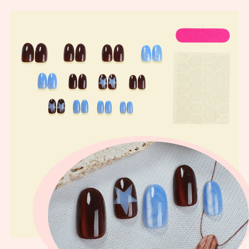 Decorative Press-On Nail Set with Star and Glossy Finish Stornfield