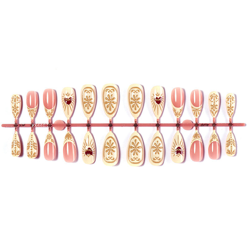 Acrylic Nail Set with Elegant Gold Decorations Stornfield