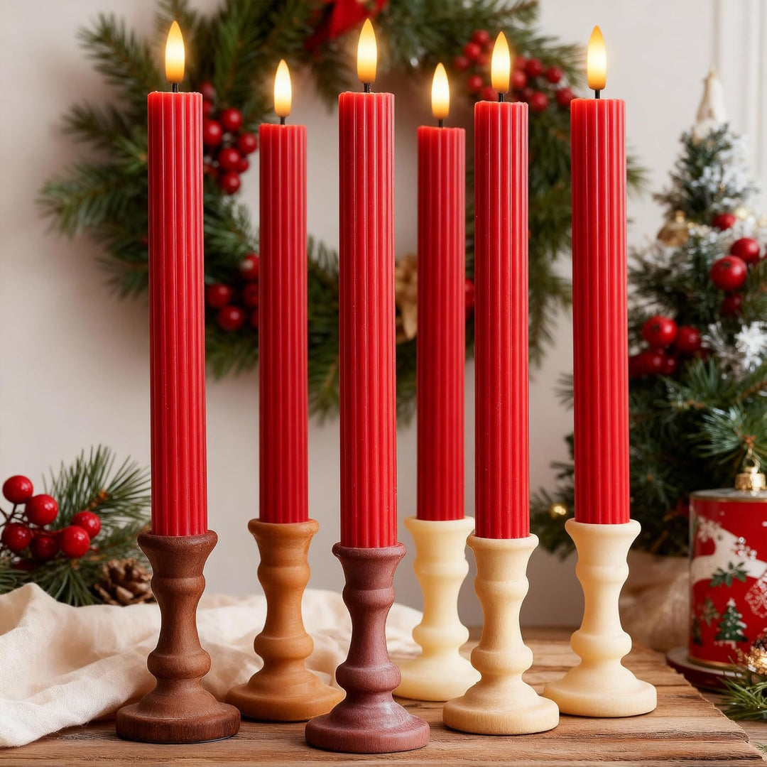 Tall Ribbed Taper Candle with Silicone Stabilizing Base