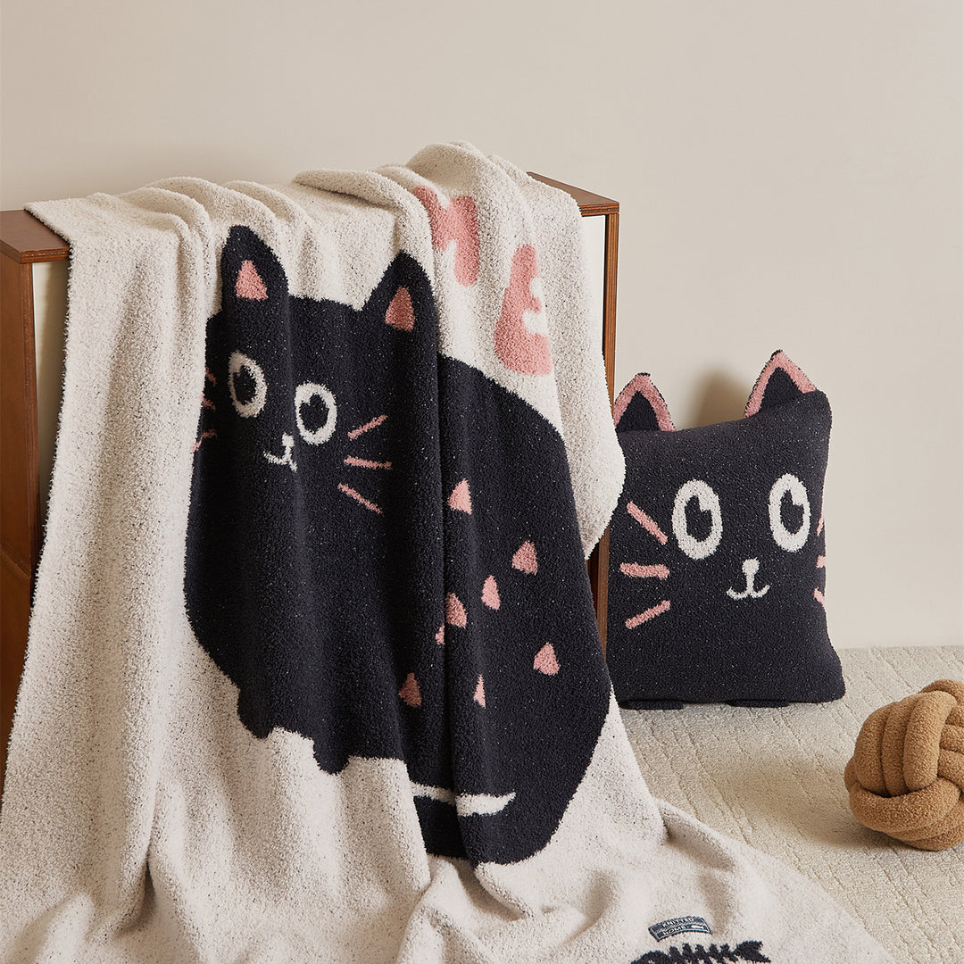 Extra-Long Plush Cat-Shaped Bolster Pillow with Sherpa Cover