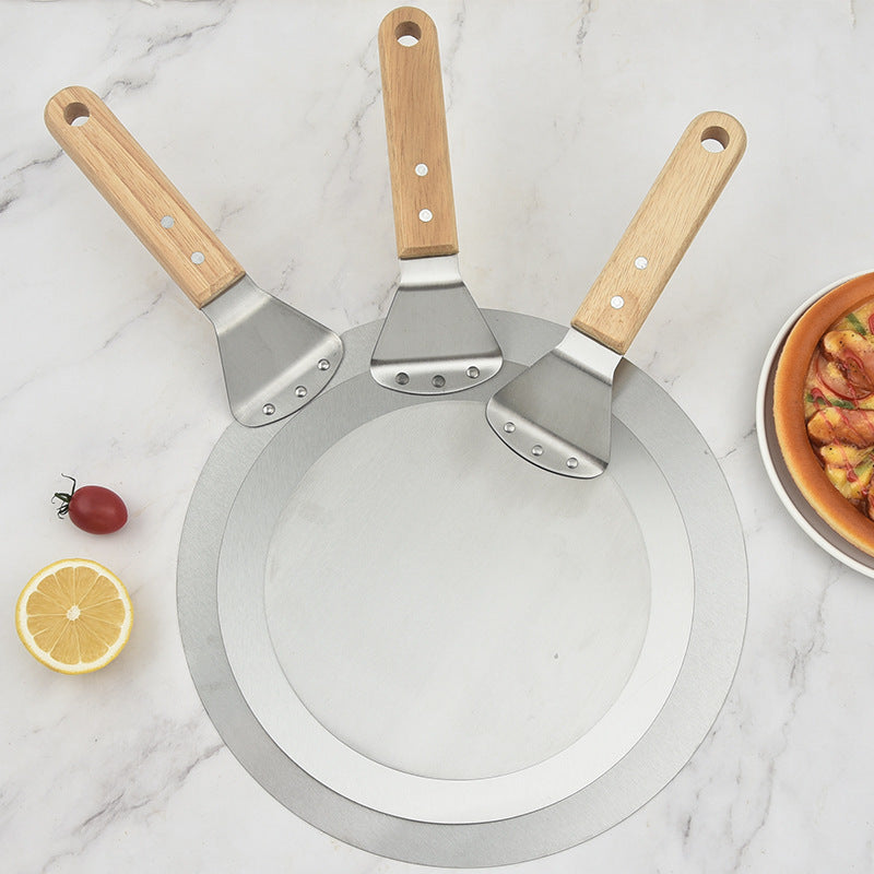 thin stainless steel round pizza peel with wooden handle Stornfield