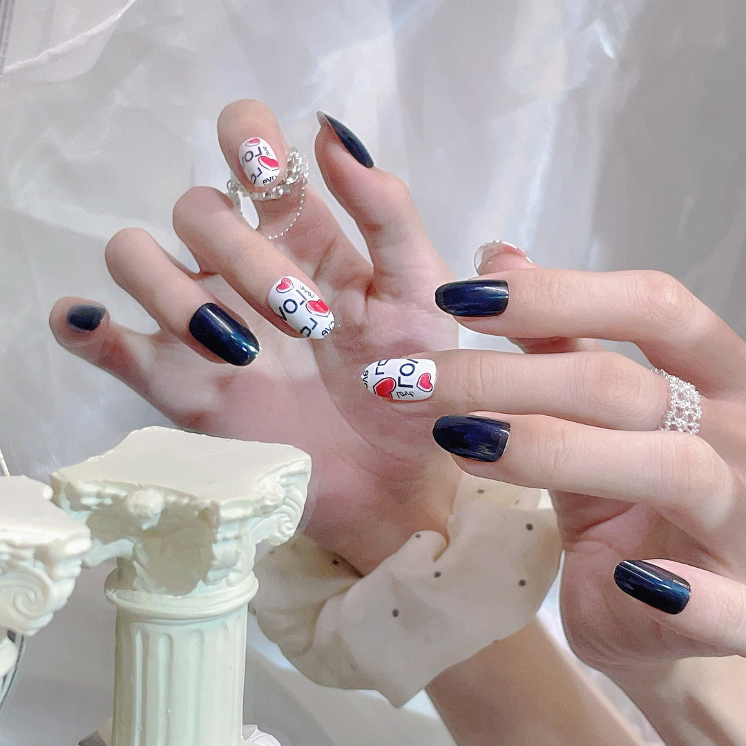 Decorative Press-On Nail Art Set with Love Theme