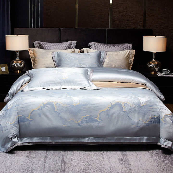 Luxury Floral Jacquard Satin Duvet Cover Set with Reversible Silky Finish and Decorative Border