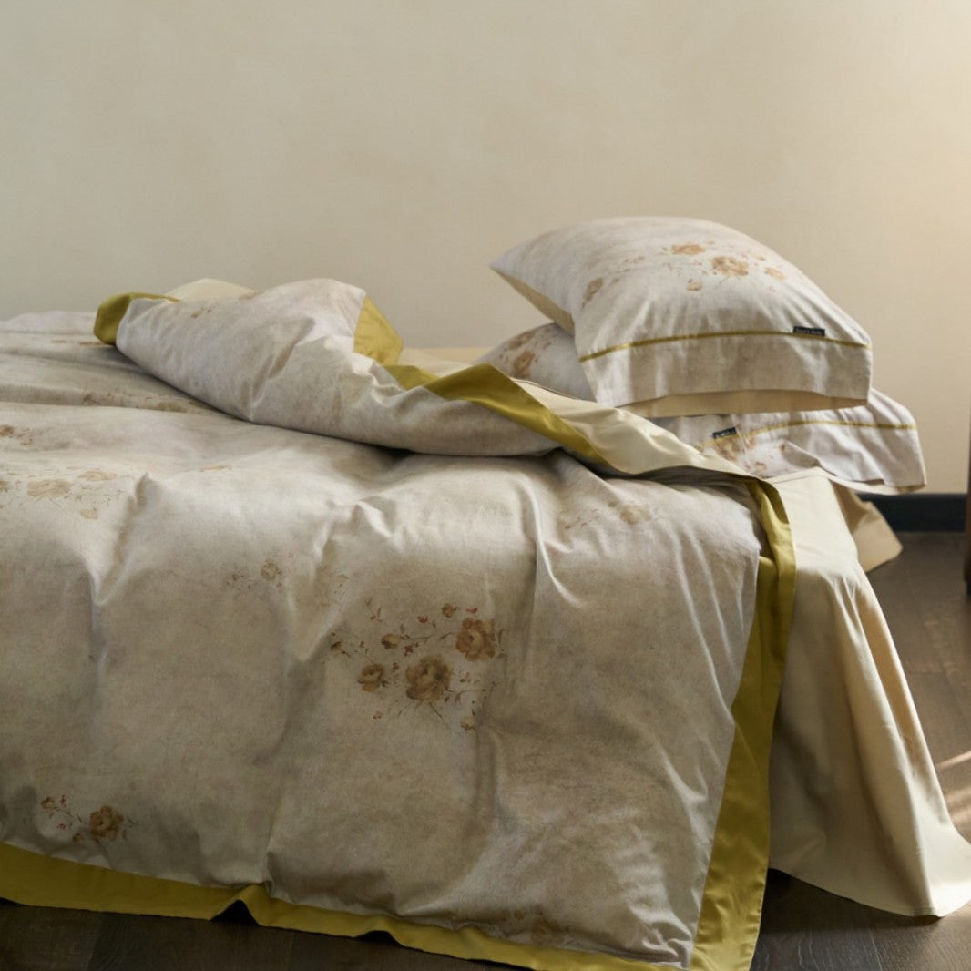 Washed Linen‑Feel Vintage Botanical Duvet Cover Set with Subtle Distressed Print