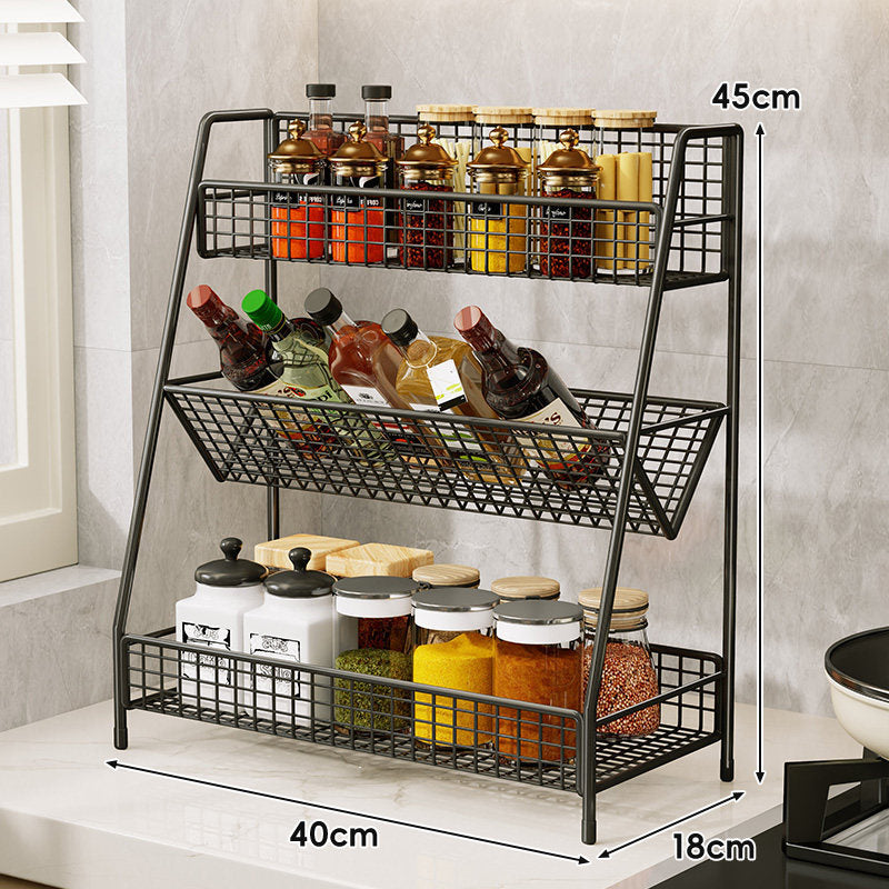 Three-Tier Mesh Countertop Kitchen Organizer Rack for Bottles and Spices