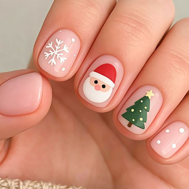 Festive Holiday-Themed Press-On Nail Art