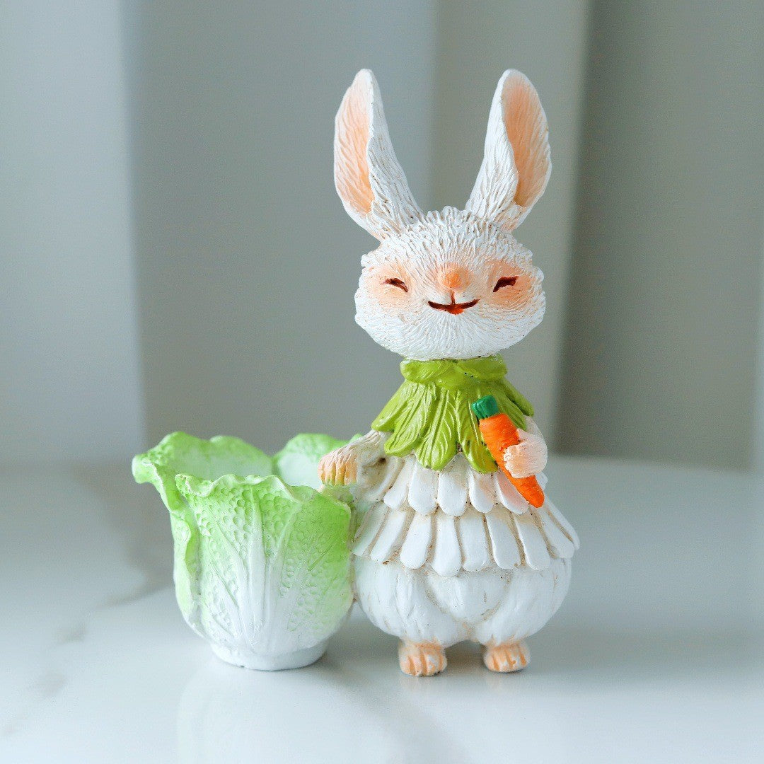 Adorable Rabbit Figurine with Lettuce Planter Stornfield