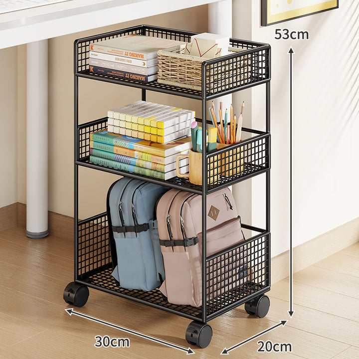Slim Three-Tier Rolling Mesh Storage Cart with Locking Casters and Ventilated Shelves