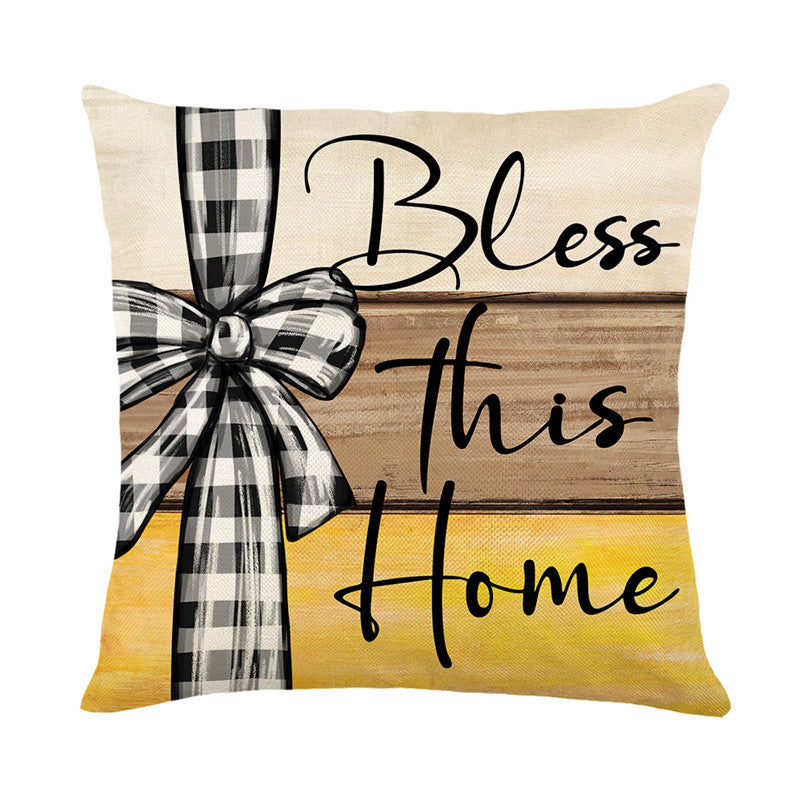 Hand-Painted Daisy and Bumblebee Rustic Wood-Print Cotton-Linen Cushion Cover