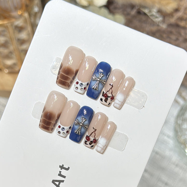 Decorative Press-On Nail Art Set with Unique Graphic Designs Stornfield
